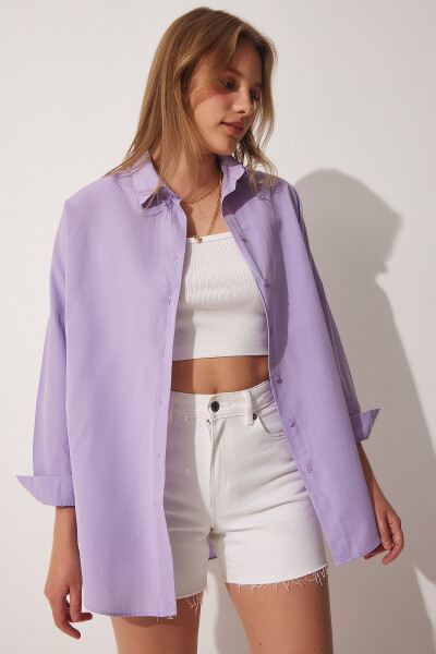 Women's Open Lilac Oversize Long Basic Shirt DD00842 - 3