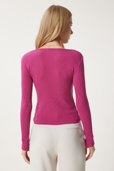 Women's Open Murky Square Neck Ribbed Knit Blouse GT00052 - 9