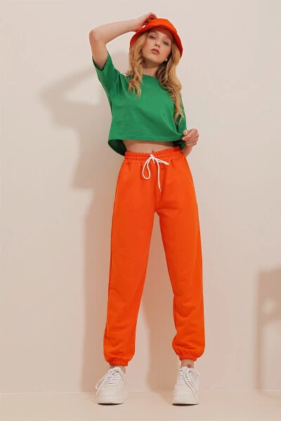 Women's Orange Basic Tracksuit Bottoms with Elastic Waistband and Cuffs ALC-X5902 - TREND ALAÇATI STILI