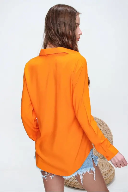 Women's Orange Basic Woven Shirt ALC-X5442 - 2