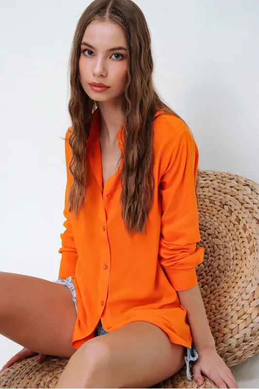 Women's Orange Basic Woven Shirt ALC-X5442 - 5