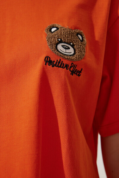 Women's Orange Bear Logo Cropped Knit T-Shirt HF00456 - 5