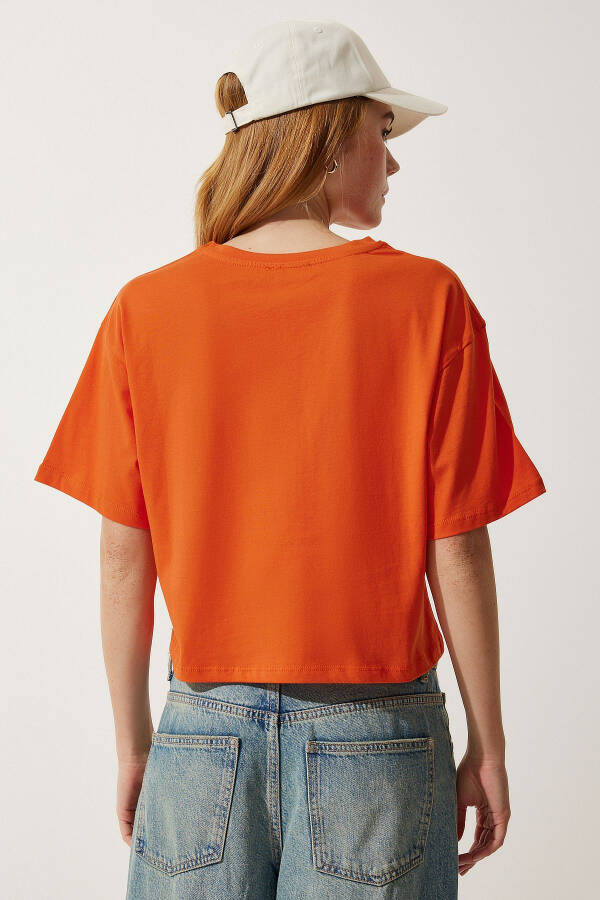 Women's Orange Bear Logo Cropped Knit T-Shirt HF00456 - 6