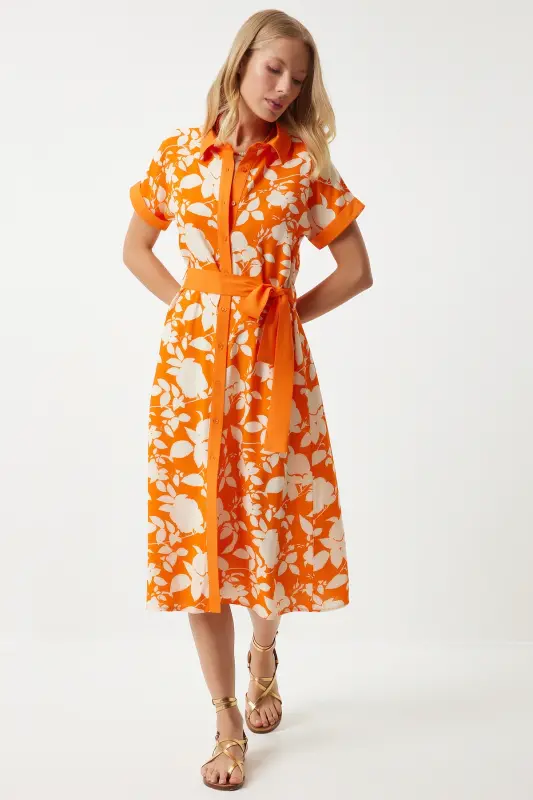 Women's Orange Blossom Summer Thin Viscose Dress DD01311 - Orange - 3