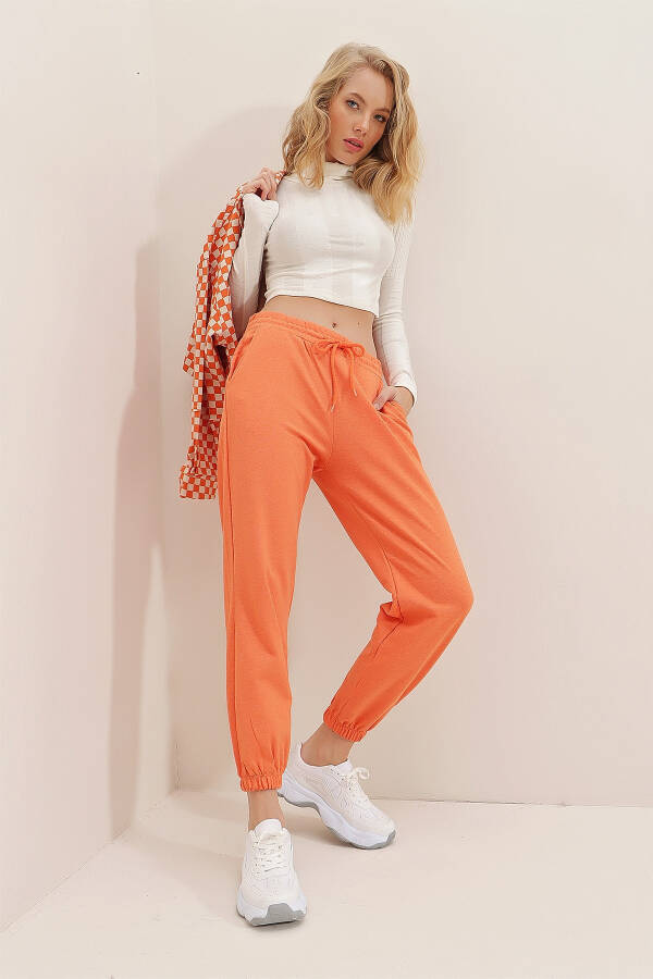 Women's Orange Cuffed Two-Thread Sweatpants ALC-Y2933 - 1