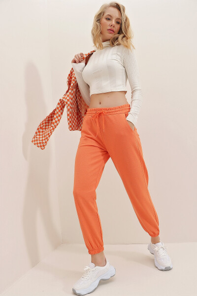 Women's Orange Cuffed Two-Thread Sweatpants ALC-Y2933 - 3