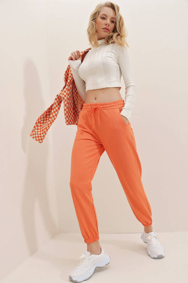 Women's Orange Cuffed Two-Thread Sweatpants ALC-Y2933 - 3