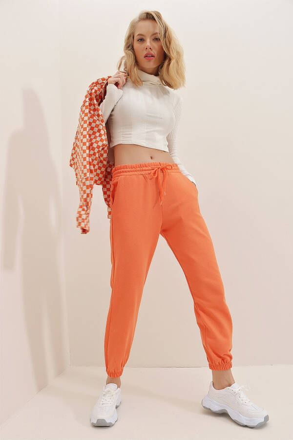 Women's Orange Cuffed Two-Thread Sweatpants ALC-Y2933 - 4