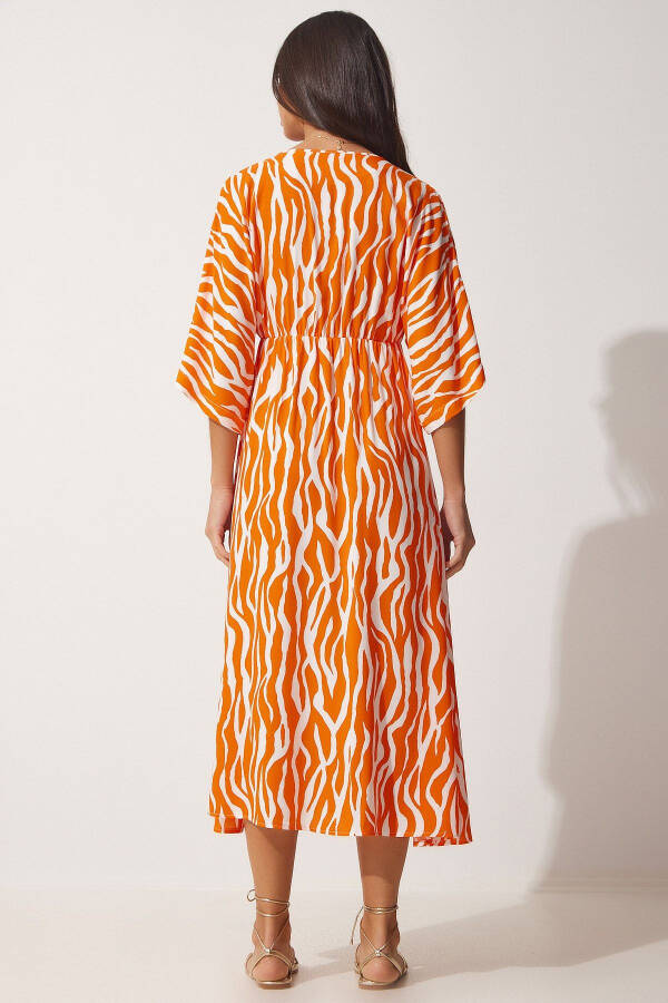 Women's Orange Deep V Neck Summer Long Viscose Dress CI00081 - 6