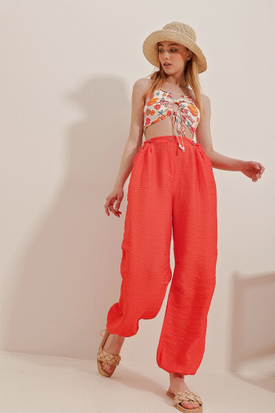 Women's Orange Double Pocket Aerobin Linen Pants ALC-X10283 - TREND ALAÇATI STILI (1)