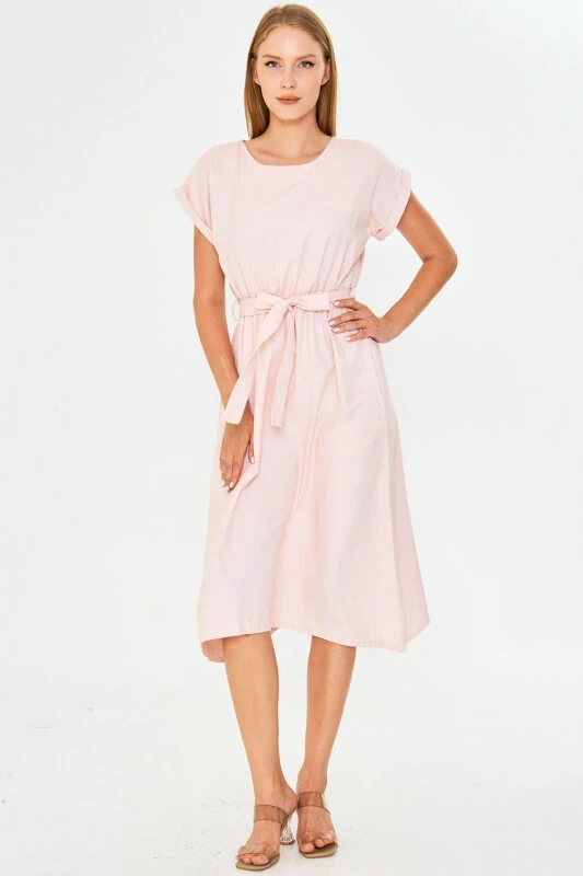 Women's Orange Elastic Waist Tie Dress ARM-18Y001133-Orange - 1