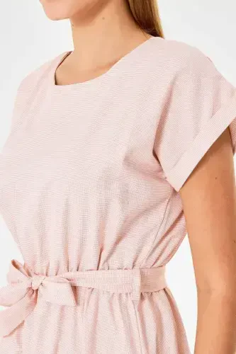 Women's Orange Elastic Waist Tie Dress ARM-18Y001133-Orange - 4