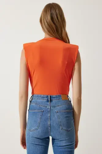 Women's Orange Envelope Collar Padded Knit Blouse ZH00014-Orange - 5