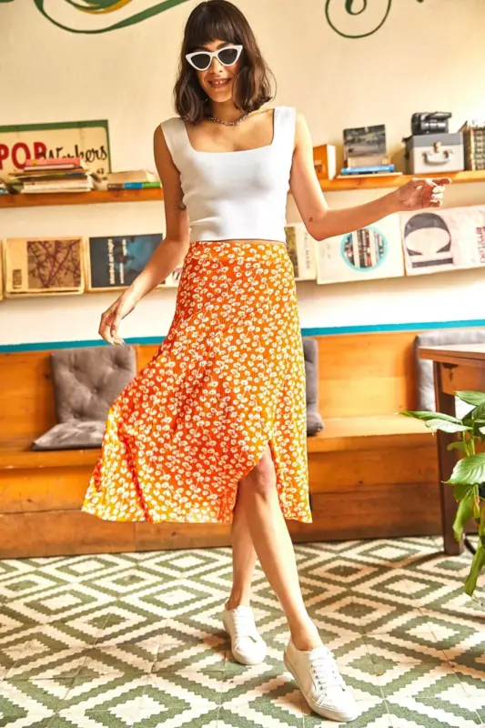 Women's Orange Envelope Skirt ETK-19000154-Orange - OLALOOK