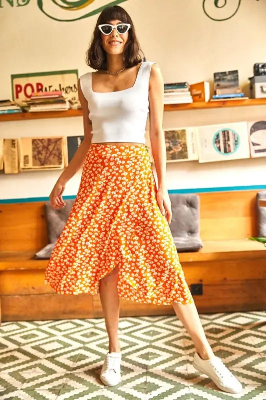 Women's Orange Envelope Skirt ETK-19000154-Orange - 4