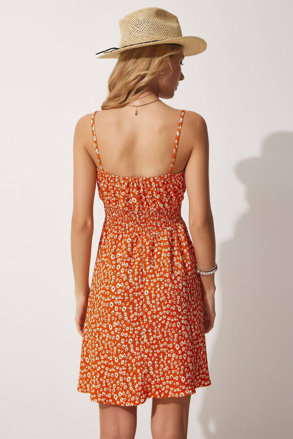 Women's Orange Floral Strappy Summer Mini Knit Dress FF00112 - 3