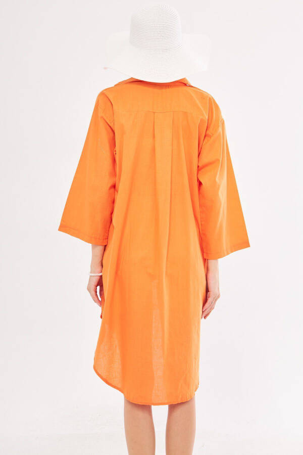 Women's Orange Front-Tie Slim Linen Fabric Midi - 5
