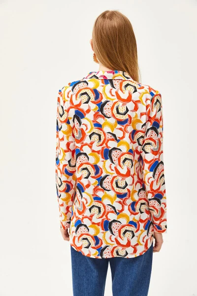 Women's Orange Geometric Patterned Woven Shirt GML-19001174 - OLALOOK (1)