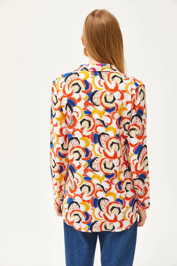 Women's Orange Geometric Patterned Woven Shirt GML-19001174 - 2