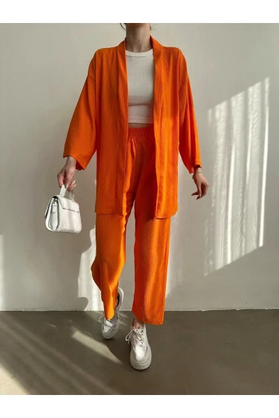 Women's Orange Kimono Knit Suit - 3