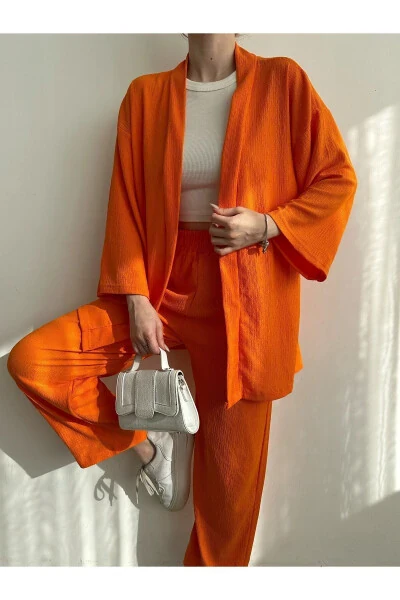 Women's Orange Kimono Knit Suit - 4