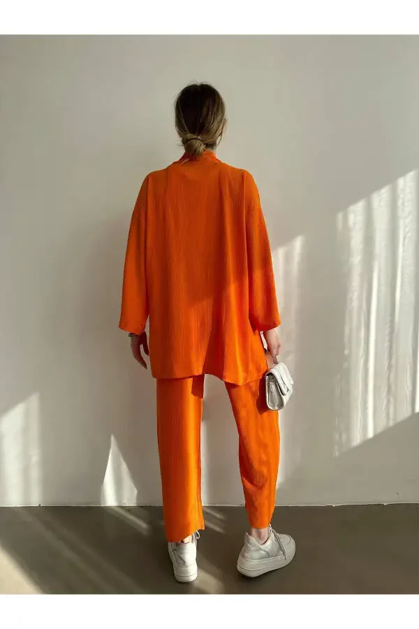 Women's Orange Kimono Knit Suit - 5