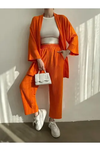 Women's Orange Kimono Knit Suit - 3