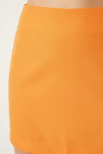 Women's Orange Mini Woven Skirt FN03240-Orange - HAPPINESS İSTANBUL (1)