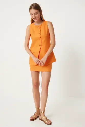 Women's Orange Mini Woven Skirt FN03240-Orange - 4
