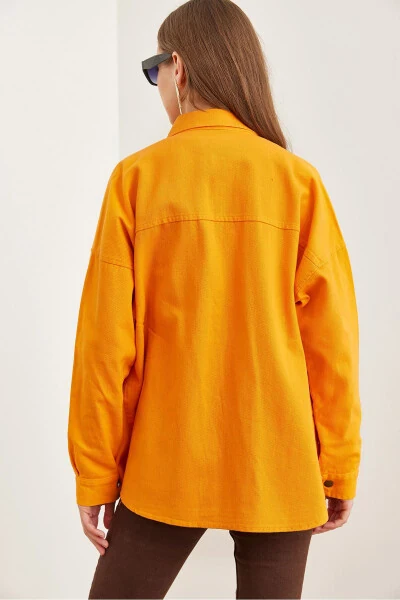 Women's Orange One Pocket Distressed Detail Cotton Gabardine Jacket CKT-19000387 - 6