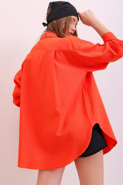 Women's Orange Oversized Long Knit Shirt ALC-X6828 - 7