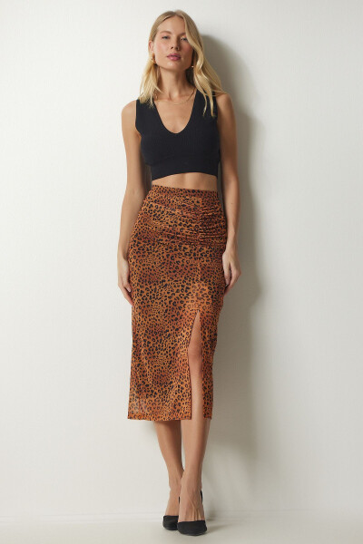 Women's Orange Patterned Pleated Chiffon Skirt CR00420 - 4