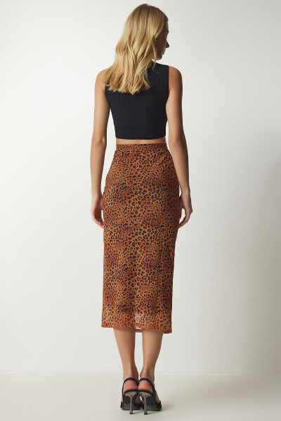 Women's Orange Patterned Pleated Chiffon Skirt CR00420 - 7