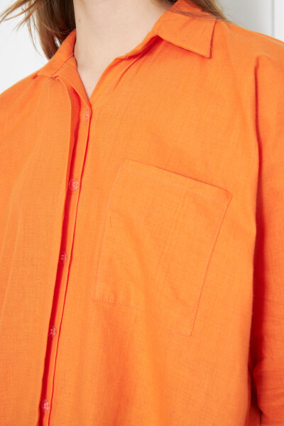 Women's Orange Pocket Loose Linen Shirt ARM-21Y001035 - 8