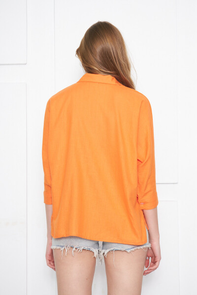 Women's Orange Pocket Loose Linen Shirt ARM-21Y001035 - 10