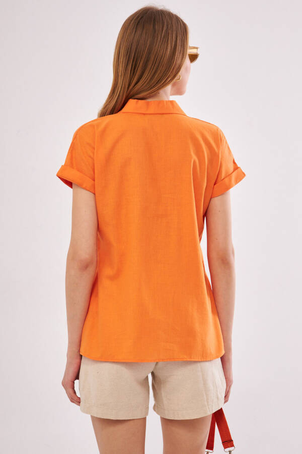 Women's Orange Short Sleeve Linen Shirt ARM-24Y001038 - 10