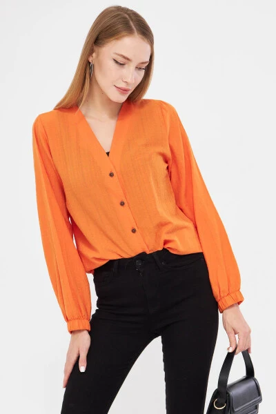 Women's Orange Sleeve Rubberized Blouse ARM-24 - ARMONIKA