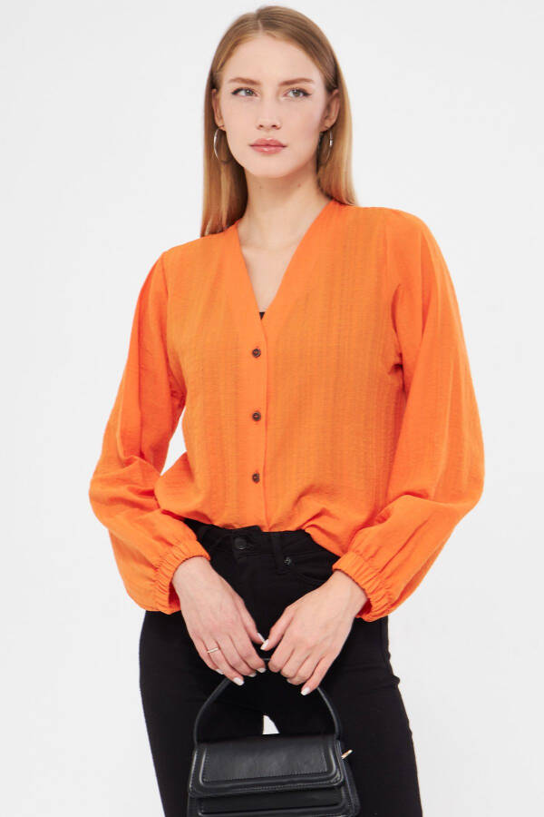 Women's Orange Sleeve Rubberized Blouse ARM-24 - 3