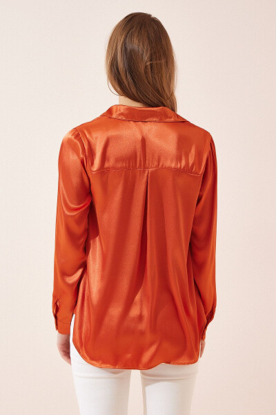 Women's Orange Slightly Loose Satin Surface Shirt DD0 - 4