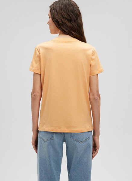 Women's orange T-shirt with floral print, blue polo collar (M1612393-84617) - 3