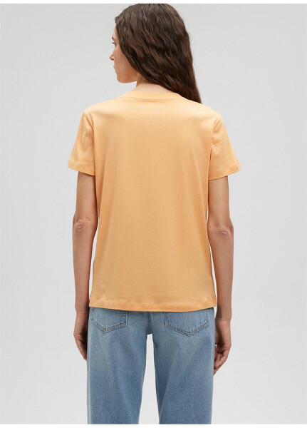 Women's orange T-shirt with floral print, blue polo collar (M1612393-84617) - 8