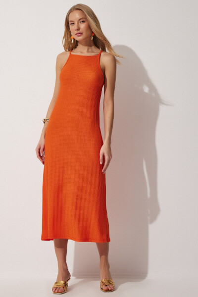 Women's Orange Tank Top Summer Long Knitted Dress DZ00078 - HAPPINESS İSTANBUL
