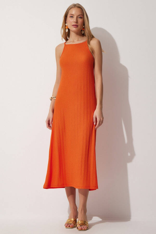 Women's Orange Tank Top Summer Long Knitted Dress DZ00078 - 4