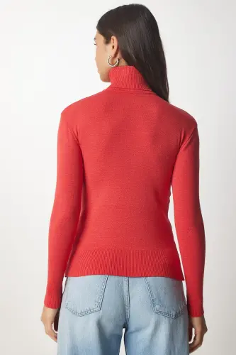 Women's Orange Turtleneck Ribbed Knit Sweater bv00087-Orange - 11