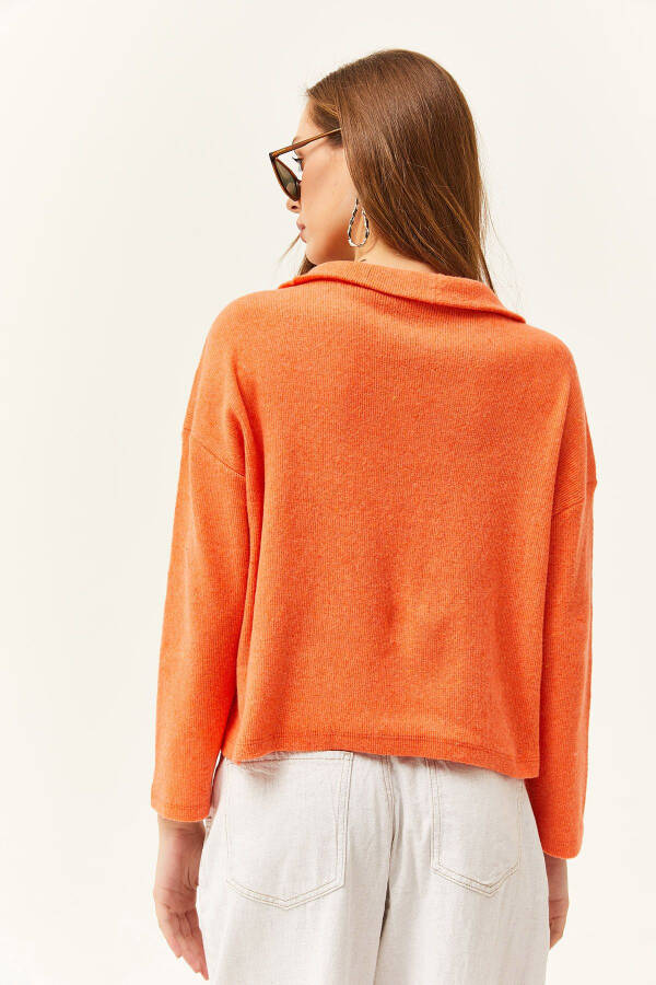 Women's Orange Zipped High Neck Thistle Sweater - 4