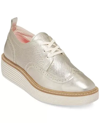 Women's OriginalGrand Wingtip Platform Oxfords-Gold Talca, Ivory - 1
