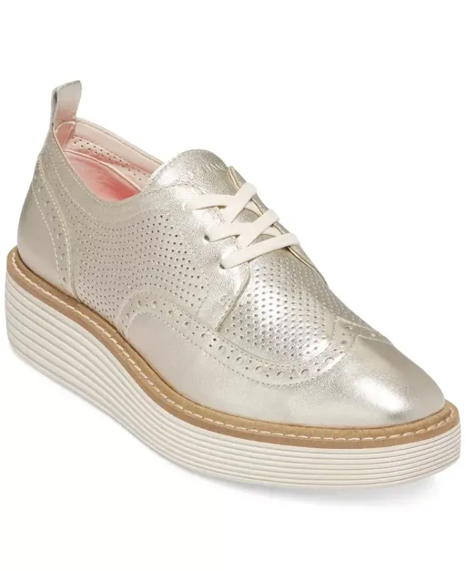Women's OriginalGrand Wingtip Platform Oxfords-Gold Talca, Ivory - COLE HAAN