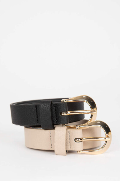 Women's Oval Buckle Faux Leather 2 Pack Classic Belt Mix - 1