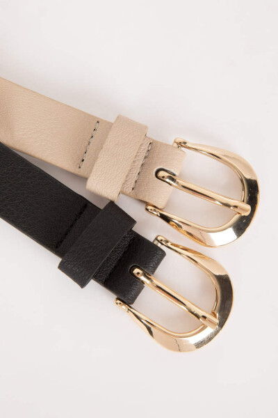 Women's Oval Buckle Faux Leather 2 Pack Classic Belt Mix - 6