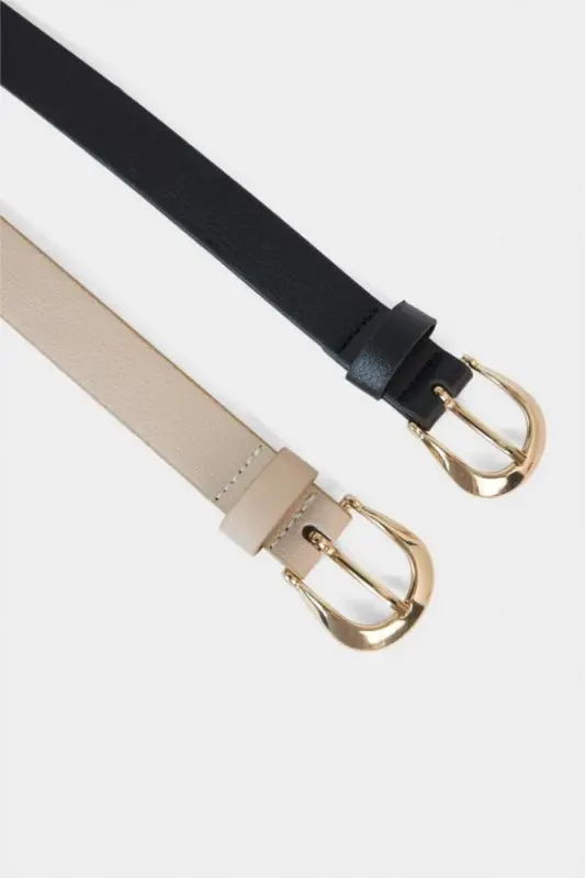 Women's Oval Buckle Faux Leather 2 Pack Classic Belt Mix - 2